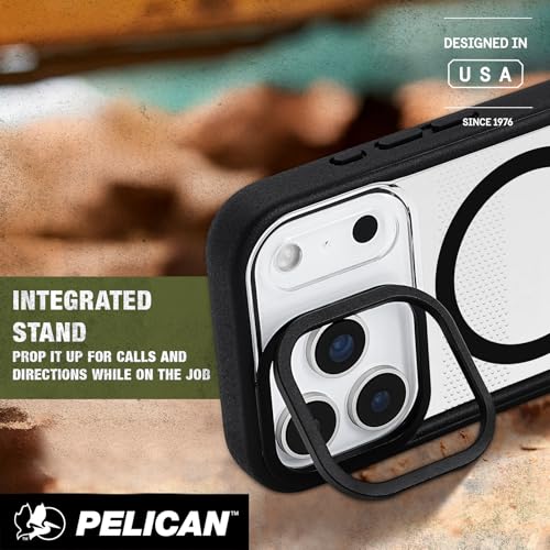 Pelican Protector iPhone 17 Pro Max Case with Camera Stand - Clear | Rugged MagSafe Phone Case with 16ft Military-Grade Drop Protection - Heavy Duty Magnetic Phone Cover for iPhone 17 Pro Max - color: Clear - Stand - Pro Max, style: iPhone 17 Pro Max