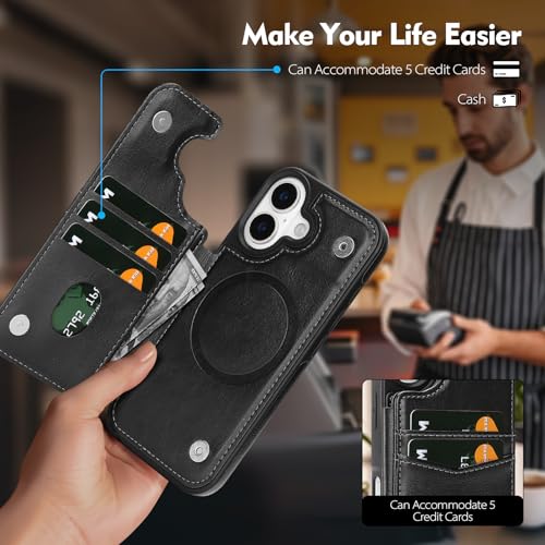 SkyEagle Compatible with MagSafe iPhone 17 Case Wallet,Black | Magnetic Clasp,RFID Blocking,PU Leather,Flip Folio Shockproof Phone Cover,with Credit Card Slots & Kickstand for Men & Women - color: Black, size: iPhone 17 - 6.3"