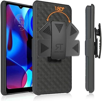 Designed for Motorola Moto G Power (2022) Case with Belt Clip Holster | Rugged Holster & Protective Phone Case Combo with Anti-Slip Texture - Black - style: G Power 2022