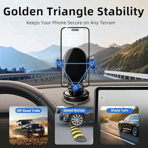 Car Phone Mount, Dashboard Phone Holder and Windshield Mount with One Button Release, Mechanical Clamp, Extendable Arm, 360 Degree Rotation, Washable Gel Suction Cup, Fits Most Smartphones - size: Universal | Mech