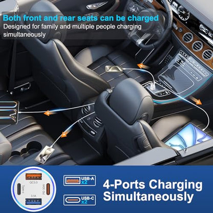 USB C Car Charger, 65W 4-Port Cigarette Lighter Adapter Car Phone Charger - color: Silver, size: 1 Pack