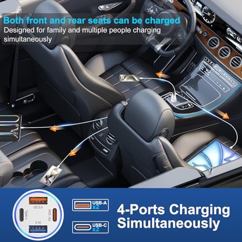USB C Car Charger 65W, 2Pack 4-Port Fast Charging Car Phone Charger Adapter - color: Silver, size: 2 Pack