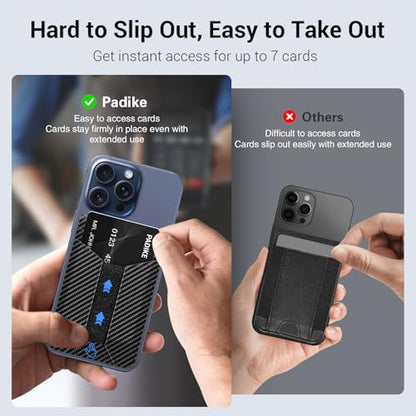 Padike for Magsafe Wallet, Magnetic Phone Wallet with Elastic Band for Extra Card Storage, Magnetic Card Holder with Adjustable Kickstand (Black Carbon Fiber) - color: Black Carbon Fiber