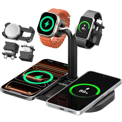 4-in-1 Charging Station Dual Phone Wireless Charger and iWatch Stand - color: A423SW-Black