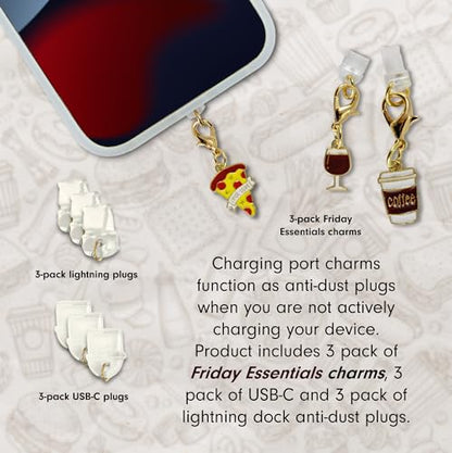 Sonix Dust Plugs - USB C + Lightning Compatible - Enamel Charging Port Charms (3 Pack) - Friday Essentials - Wine, Pizza, Coffee - color: Friday Essentials