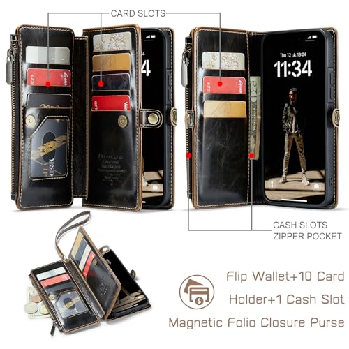 Defencase for Samsung Galaxy A36 5G Wallet Case with Card Holder, Coffee | RFID Blocking, Zipper Pocket, Durable PU Leather, Wrist Strap, Fashion Snap Flip Phone Cases Cover with Stand for Women Men - color: Coffee