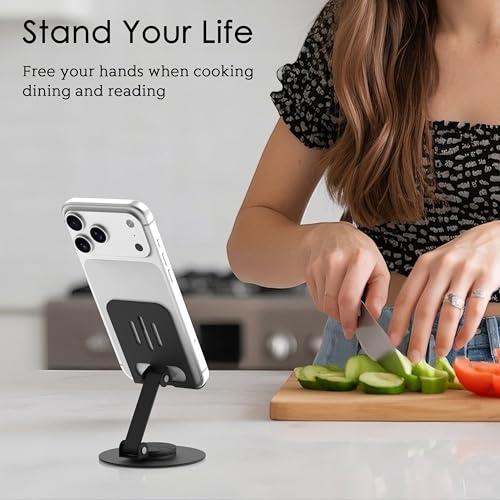2 Pack Metal Cell Phone Stand for Desk, Multi-Angel Adjustable 360° Rotation Desktop Phone Holder and Foldable Mobile Phone Stand, Compatible with All Smartphones, Black&Black - color: (2 Pack) Black&Black