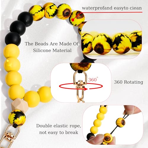 Silicone Beaded Phone Wrist Strap for Women, Elastic Wristlet - color: Sunflower