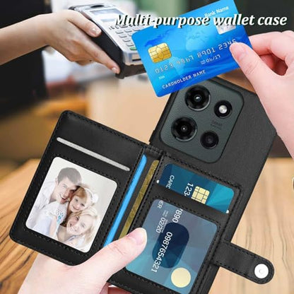 for Moto G 5G 2025 Back RFID Blocking Wallet Case, Black | PU leather, TPU interior, 5 card slots, cash/photo pocket, magnetic clasp, kickstand, 2-layer shockproof, scratch resistant - color: Black