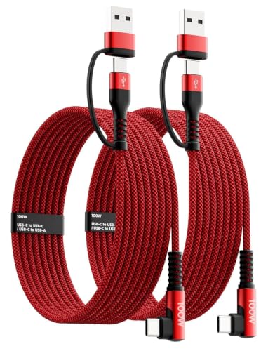 100W Fast USB C Charger Cable Right Angle, USB A/C to USB C Cable, 2Pcs 6Ft - color: Red, size: 6ft