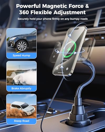 SUPERONE 15W MagSafe Car Charger Cup Holder Mount for iPhone