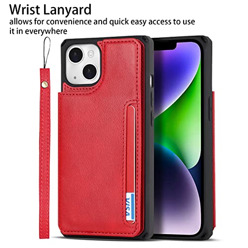 Cavor for iPhone 14 Wallet Case with Card Holder for Women, Red - color: B-Red