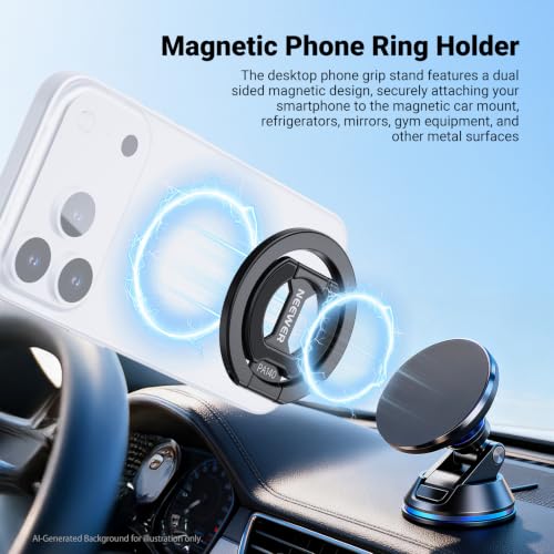 NEEWER Magnetic Phone Grip, Dual Side Magnet Cell Phone Ring Holder Stand Foldable Kickstand Portable Compatible with MagSafe iPhone Samsung Android for Car Mount Workout Gym Video Recording, PA140 - style: PA140
