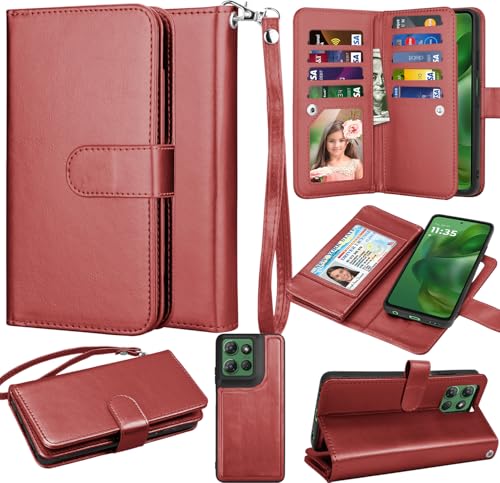 for Motorola Moto G Power 5G 2025 Case, for Moto G Power 2025 Wallet Case, PU Leather Credit Card Holder [9 Card Slots] Folio Flip Detachable Magnetic Cover Kickstand & Lanyard, Wine Red - color: Wine Red