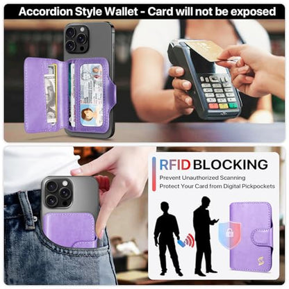 Magnetic Phone Wallet Card Holder Compatible with MagSafe Phones and Cases, 5 Slots Fit 7 Cards, RFID Blocking, 1 ID Window, Slim Luxury Leather Mag Safe Wallet for Women Men, Pastel Purple - color: Glossy Pastel Purple