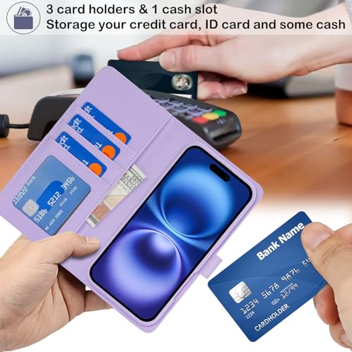Ｈａｖａｙａ for iPhone 16 Case Detachable Wallet Case with Card Holder，2 in 1 Pu Leather Flip Folio Credit Card Slots Stand Compatible Magsafe Magnetic Shockproof Phone Cover (6.1")-Purple - color: Purple-Detachable