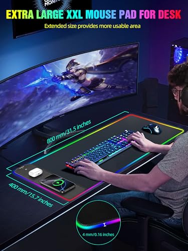 Wireless Charging RGB Gaming Mouse Pad, Desk Pad for MacBook, PC, Laptop - color: Rgb Black