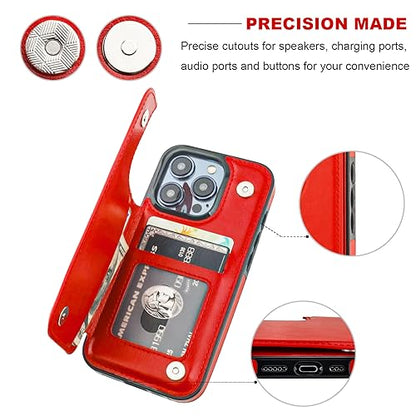 ONETOP for iPhone 15 Pro Wallet Case with Credit Card Holder,Red | Kickstand,ID/Cash Holder,Case Wallet with Card Slots,Double Magnetic Clasp,Durable PU Leather Shockproof Cover for Women Men - color: Red