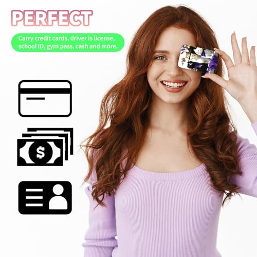 Phone Credit Card Holder Stick on, Cell Phone Pocket Self Adhesive Stretchy Stick on Wallet ID Credit Card Case Pouch Sleeve with Flap for All Smartphones, Lavender Cat - color: Lavender Cat