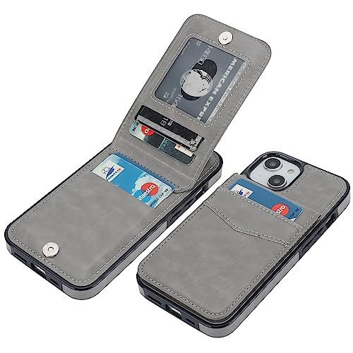 KIHUWEY for iPhone 14 Wallet Case Card Holder Kickstand, Gray - color: Gray