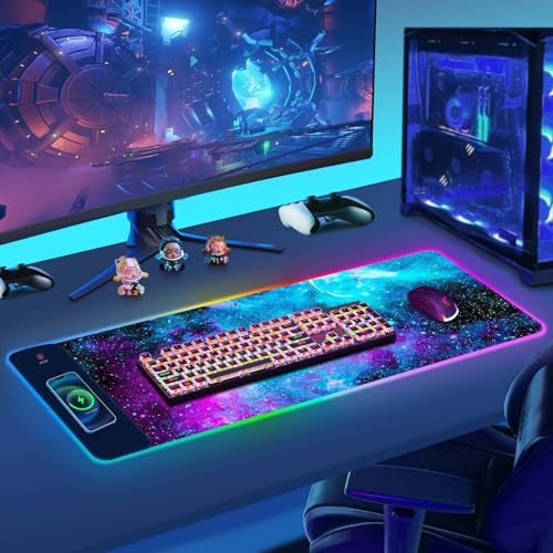 ToLuLu Wireless Charging RGB Gaming Mouse Pad,15W LED 30W Charger Mouse Mat - color: Galaxy Nebula Space