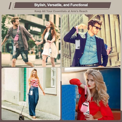 YFWE Clip and Go Strap for Phone With Wallet Crossbody (Detachable RFID Wallet) - Adjustable Phone Lanyard Crossbody with 360° Rotatable Tether Tabs for All Phones (Pink) - color: 3-pink