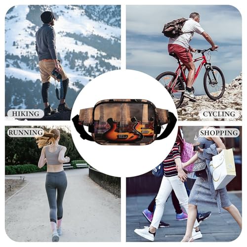 Cool Electric Guitar Fanny Packs for Women Men Double Layer Fashion Waist Pack Adjustable Belt Bag with Pockets Small Crossbody Bags for Running Hiking Workout Travel Daily Use