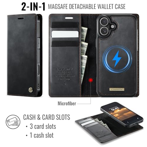 Kowauri Case for iPhone 17, PU Leather Wallet Flip Case with Card Holder RFID Blocking, Magnetic Detachable Shockproof Phone Cover Wireless Charging Compatible for iPhone 17 (6.3 inch), Black - color: Black