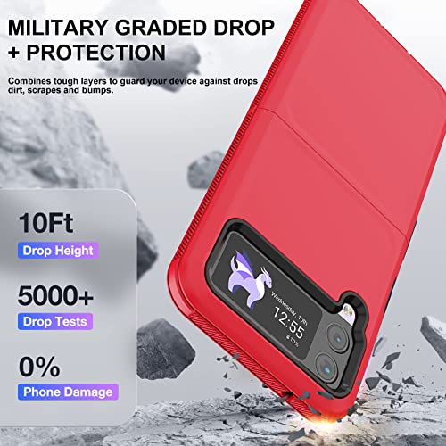 for Galaxy Z Flip 4 Case with Camera Lens Film,Shockproof Protective Phone Case Heavy Duty Full Body Protection Drop Proof Hard Rugged Cover for Samsung Galaxy Z Flip 4 (Red/Black) - color: Red/Black