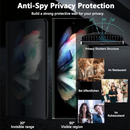 2 Pack Privacy Screen Protector for Samsung Galaxy Z Fold 3, Anti-Spy Tempered Glass, 9H Anti-Scratch, Case Friendly - size: for Galaxy Z Fold 3