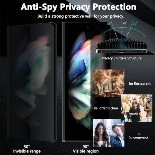 2 Pack Privacy Screen Protector for Samsung Galaxy Z Fold 3, Anti-Spy Tempered Glass, 9H Anti-Scratch, Case Friendly - size: for Galaxy Z Fold 3