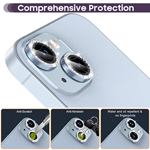 Suoman for iPhone 14 6.1 inch / 14 Plus 6.7 inch Camera Lens Protector, 9H Tempered Glass Film, [Does not Affect Night Shots] Metal Frosted Diamonds Independent Protective Cover- Diamond Blue - color: Diamond Blue