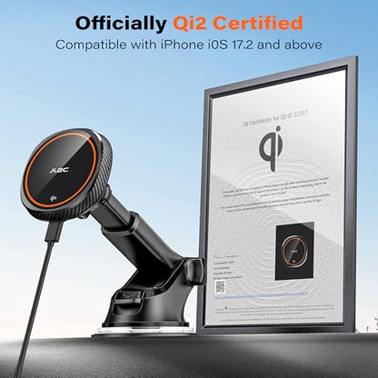 APPS2Car Magnetic Car Phone Mount - Designed Only for MagSafe iPhone 17-12 Series, Orange/Black Data Cable (Random) - color: Orange
