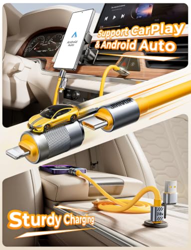 240W 4 in 1 USB C to Lightning Cable Combo, 5FT Super Fast Charging Cable - color: Yellow, size: 240W, style: Silicone Cable