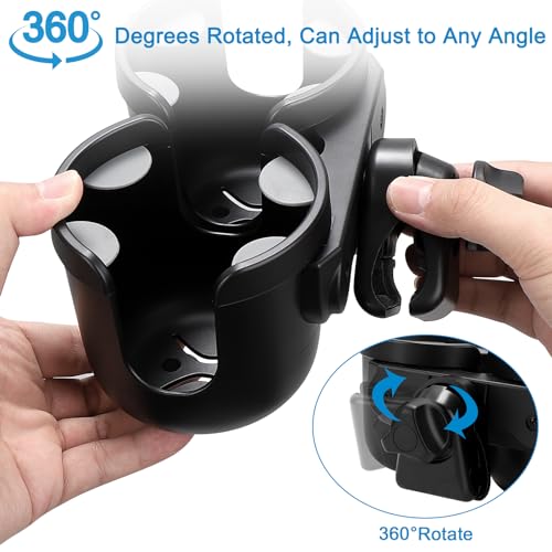Accmor Stroller Cup Holder, Drinks Holder Bike Walker Wheelchair - color: All Black-Double Holder