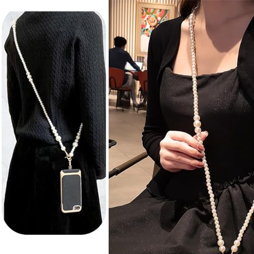 Phone Chain Crossbody Pearl Strap, Pearl Beaded Chain Shoulder Crossbody Lanyard with Phone Tether Patches Compatible with Most Phones Bag Purse (I) - color: Q
