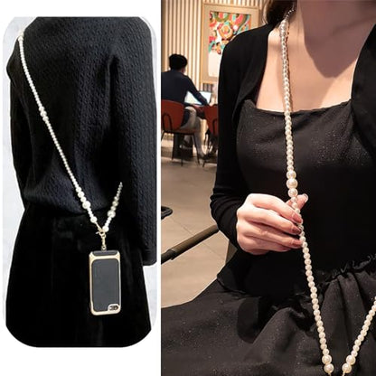 Phone Chain Crossbody Pearl Strap, Pearl Beaded Chain Shoulder Crossbody Lanyard with Phone Tether Patches Compatible with Most Phones Bag Purse (I) - color: Q