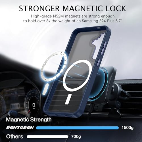 BENTOBEN Magnetic for Samsung Galaxy S24 Plus Case [Compatible with Magsafe] Translucent Matte Slim Thin Shockproof Anti-Yellow Women Men Protective Phone Cover for Galaxy S24 Plus 6.7", Navy Blue - color: Navy Blue