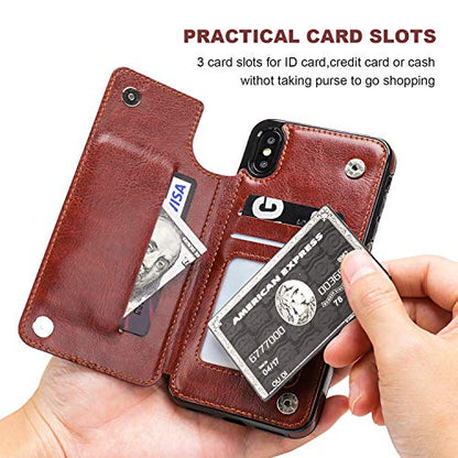 ONETOP for iPhone Xs Max Wallet Case with Credit Card Holder,Brown | Kickstand,ID/Cash Holder,Case Wallet with Card Slots,Double Magnetic Clasp,Durable PU Leather Shockproof Cover for Women Men - color: iPhone Xs Max 6.5" Brown
