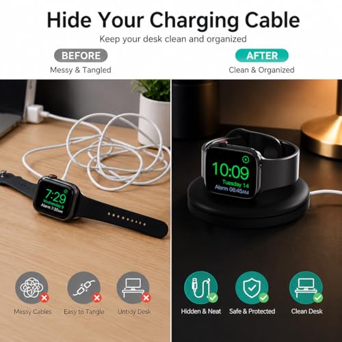 PZOZ Charging Stand for Apple Watch, Cable Management, 90° Nightstand Dock