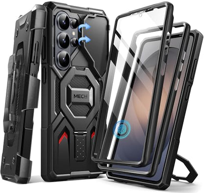 TONGATE Magnetic Stand for Samsung Galaxy S26 Ultra Case, Compatible with Magsafe, [Camera Cover & 2 Front Frames][Military Drop Protection] S26 Ultra Case Built-in Screen Protector & Belt Clip, Black - color: Black