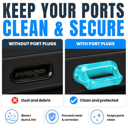 USB C Dust Plugs 10 Pack with Easy Grip Tabs and Cleaning Brush, Blue