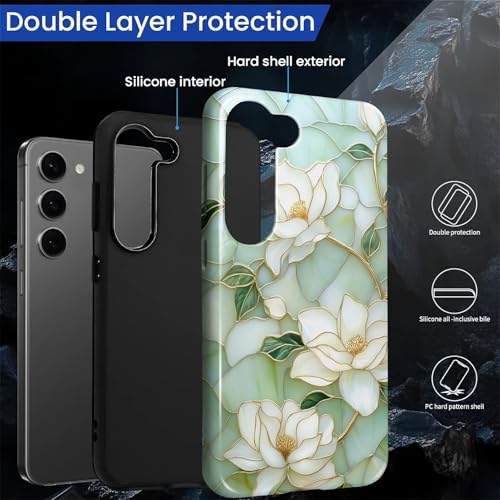 Case Compatible with Samsung Galaxy S23, Hybrid 2-Layer Hard Shell Protection Case, Shockproof Protective Tough Phone Cover, Blooming Cyan Flowers - color: Blooming Cyan Flowers, size: Samsung Galaxy S23