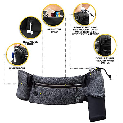 Running Belt with Water Bottle Holder Waist Bag Extender Grey - color: Grey