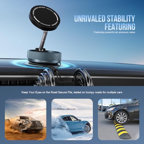 Vacuum Suction Phone Holder Magnet, 360° Adjustable Foldable Portable Vacuum Magnetic Phone Mount Stand (Black)