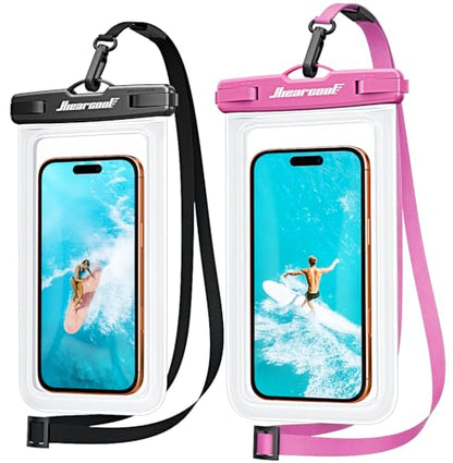 Hiearcool Waterproof Phone Pouch, Waterproof Phone Case, Pink&Black 2-Pack - color: Clear & Pink Purple