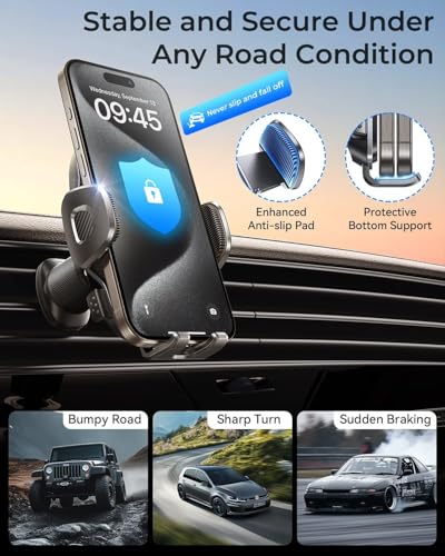 Phone Holders for Car Vent with Double Metal Hook Clip,[One-hand Operation] - color: Dark Black