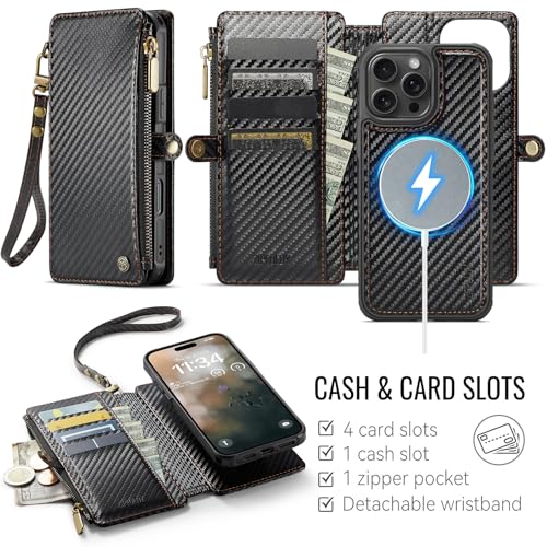 for iPhone 16 Pro Max - Phone Case Wallet Magnetic, CF Black - color: Carbon Fibre Black, size: iPhone 16 Pro Max