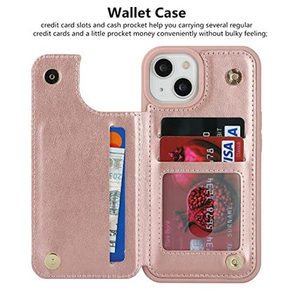 iCoverCase Compatible with iPhone 14 Case with Card Holder, Wallet Case for Women Men RFID Blocking PU Leather Protective Phone Case 6.1 Inch (Rose Gold) - color: Rose Gold