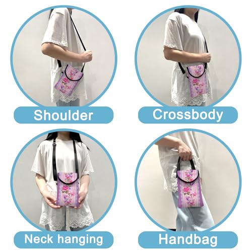 Neoprene Cell Phone Sleeve Pouch Case Bag with Crossbody Strap Neck Lanyard for Women 7.5 X 4.3 in Pink Flower Wall - color: Pink Flower Wall